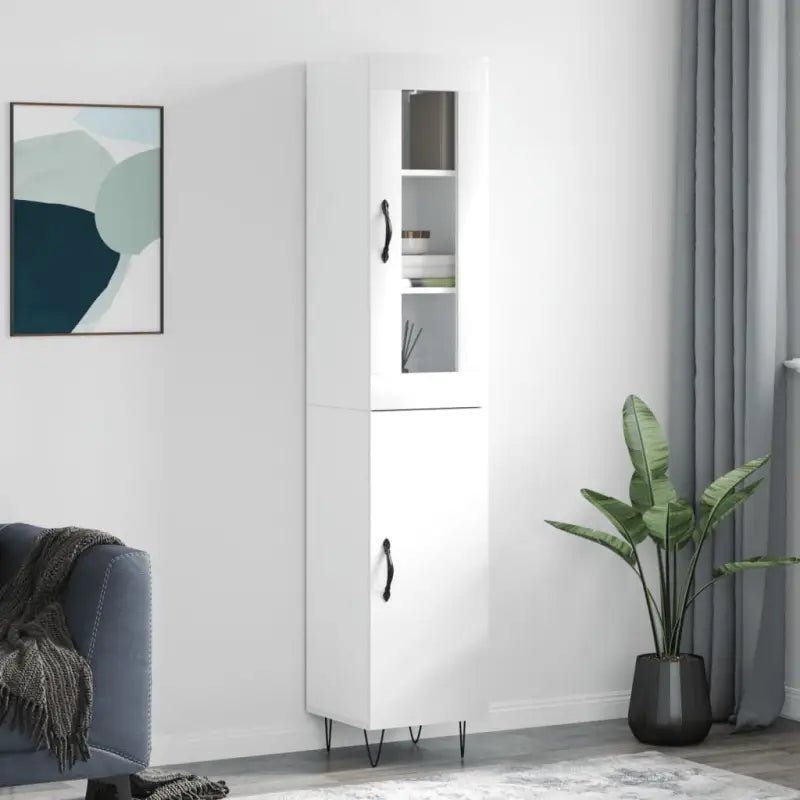 Grijze Sonoma hoge kast van bewerkt hout met duurzame charme - Hoogglans wit / 1 / 1 deur - Dressoirs & buffetkasten