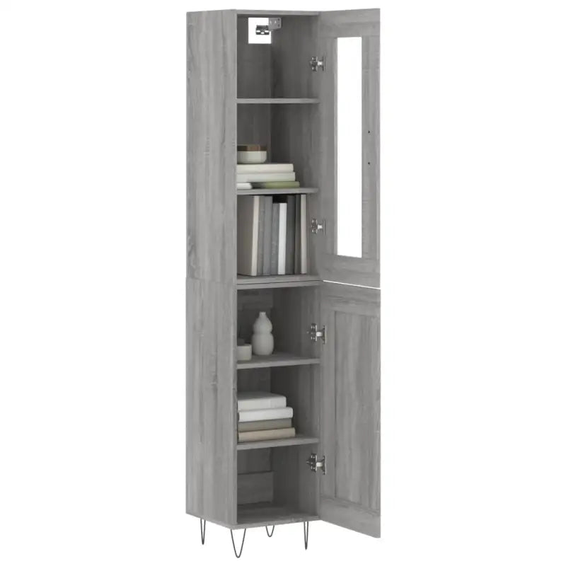 Grijze Sonoma hoge kast van bewerkt hout met duurzame charme - Dressoirs & buffetkasten