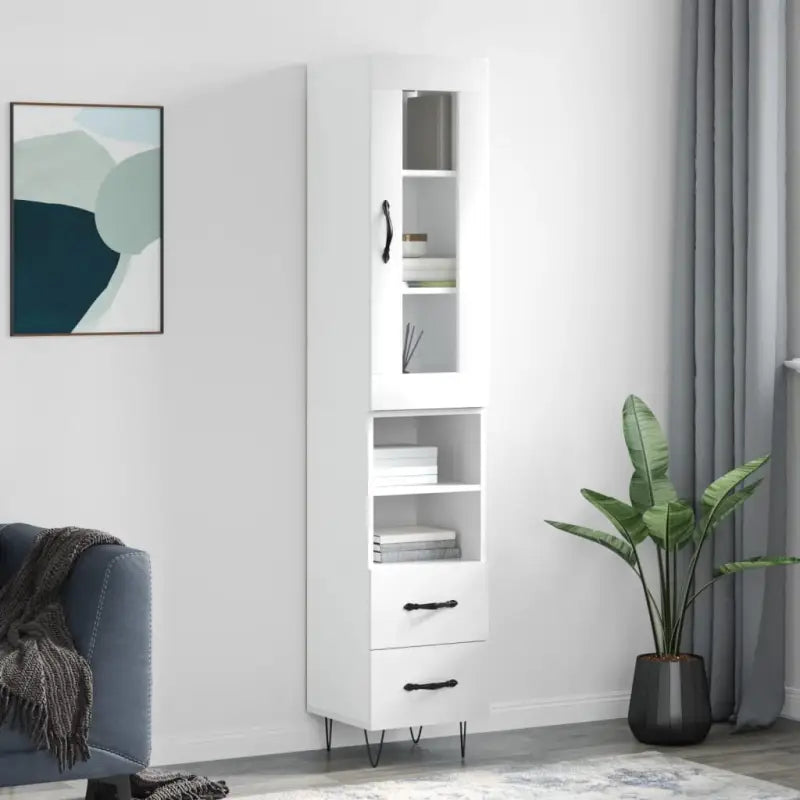Grijze Sonoma hoge kast van bewerkt hout met duurzame charme - Hoogglans wit / 1 / 2 lades 2 schappen - Dressoirs &