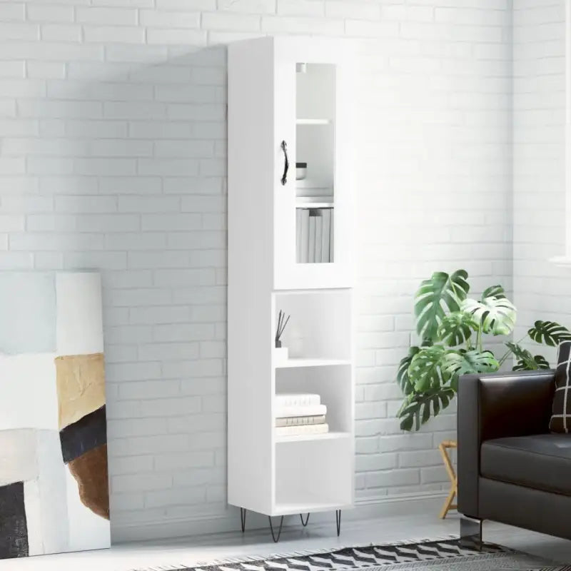 Grijze Sonoma hoge kast van bewerkt hout met duurzame charme - Hoogglans wit / 1 / 3 schappen - Dressoirs & buffetkasten