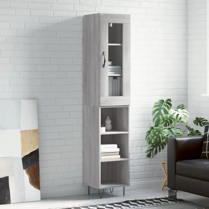 Grijze Sonoma hoge kast van bewerkt hout met duurzame charme - Grijs sonoma / 1 / 3 schappen - Dressoirs & buffetkasten