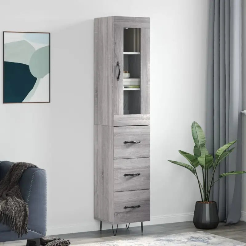 Grijze Sonoma hoge kast van bewerkt hout met duurzame charme - Grijs sonoma / 1 / 3 lades - Dressoirs & buffetkasten