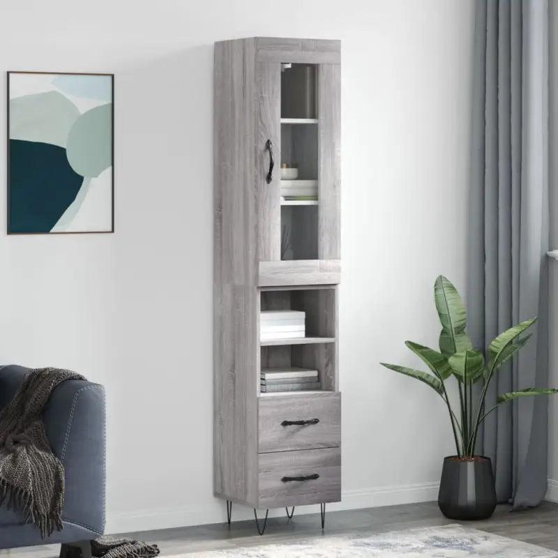 Grijze Sonoma hoge kast van bewerkt hout met duurzame charme - Grijs sonoma / 1 / 2 lades 2 schappen - Dressoirs &