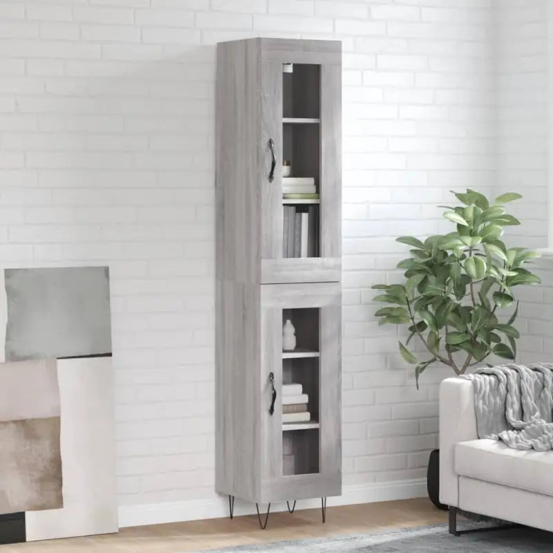 Grijze Sonoma hoge kast van bewerkt hout met duurzame charme - Grijs sonoma / 1 / 1 glazen deur - Dressoirs &