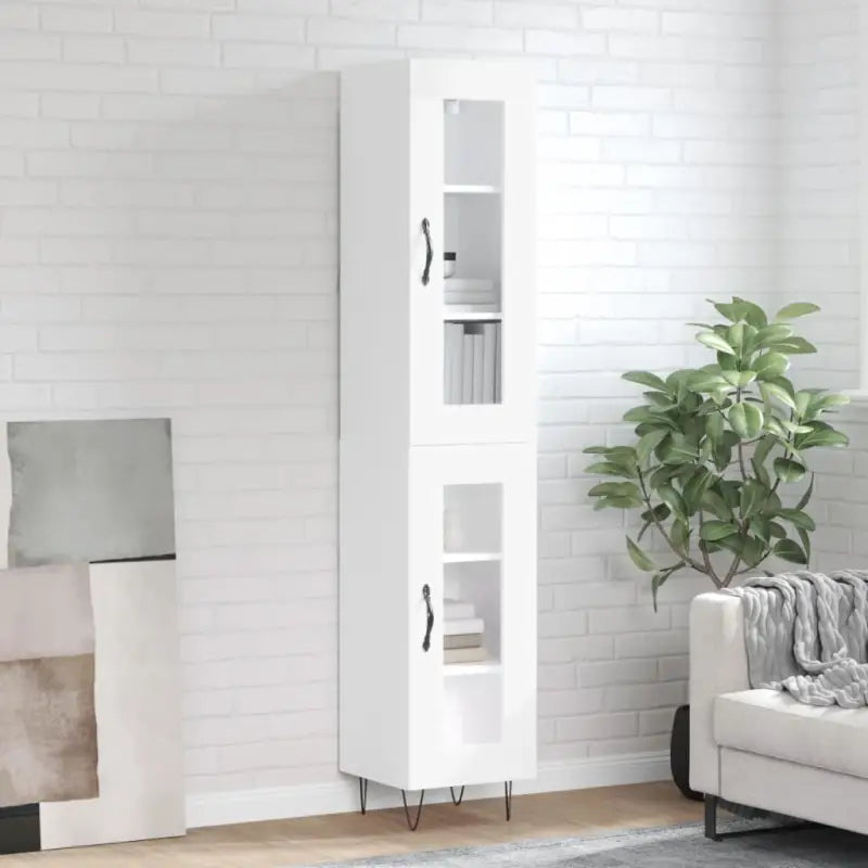 Grijze Sonoma hoge kast van bewerkt hout met duurzame charme - Wit / 1 / 1 glazen deur - Dressoirs & buffetkasten