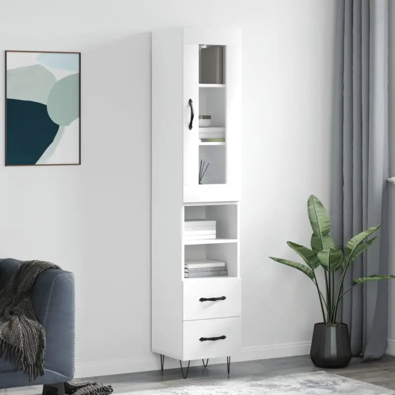 Grijze Sonoma hoge kast van bewerkt hout met duurzame charme - Wit / 1 / 2 lades 2 schappen - Dressoirs & buffetkasten