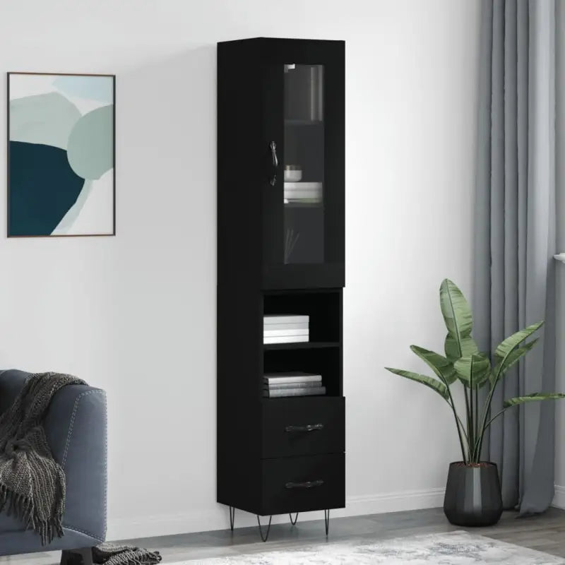 Grijze Sonoma hoge kast van bewerkt hout met duurzame charme - Zwart / 1 / 2 lades 2 schappen - Dressoirs & buffetkasten