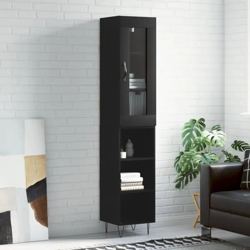 Grijze Sonoma hoge kast van bewerkt hout met duurzame charme - Zwart / 1 / 3 schappen - Dressoirs & buffetkasten