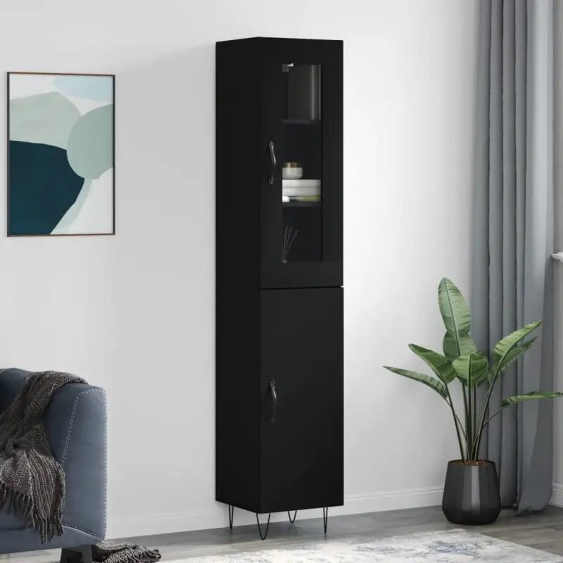 Grijze Sonoma hoge kast van bewerkt hout met duurzame charme - Zwart / 1 / 1 deur - Dressoirs & buffetkasten