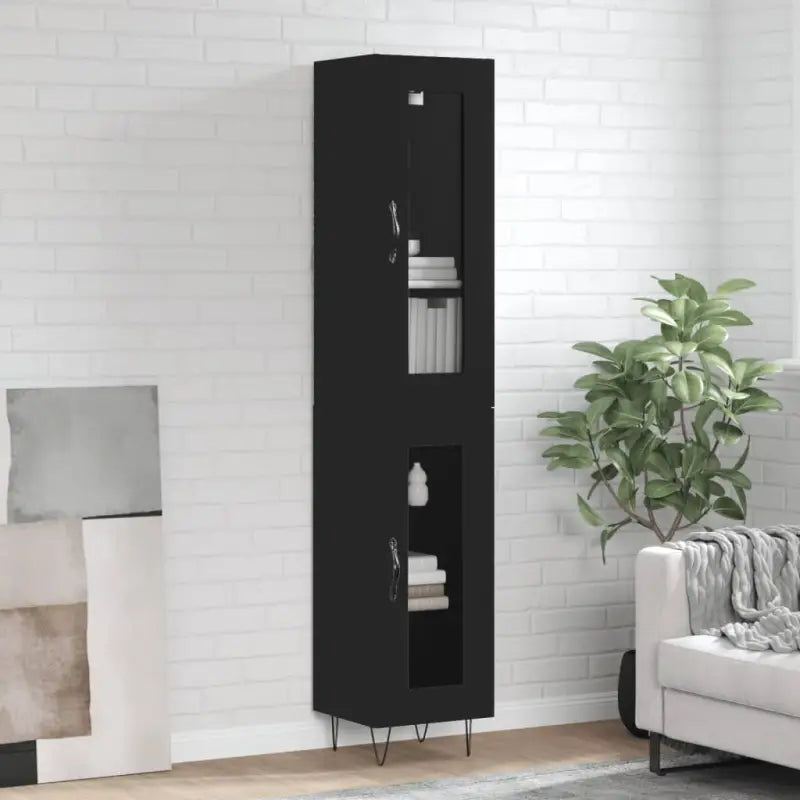 Grijze Sonoma hoge kast van bewerkt hout met duurzame charme - Zwart / 1 / 1 glazen deur - Dressoirs & buffetkasten