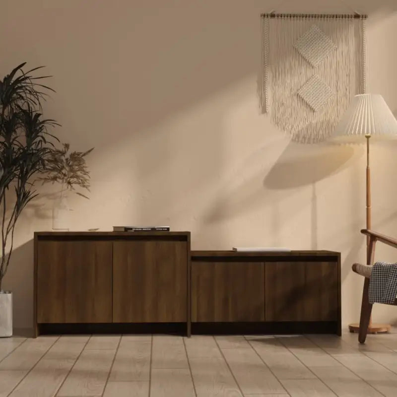 Grijze Sonoma lage kast van bewerkt hout voor je woonkamer - bruin eikenkleur / 1 - Tv-meubels