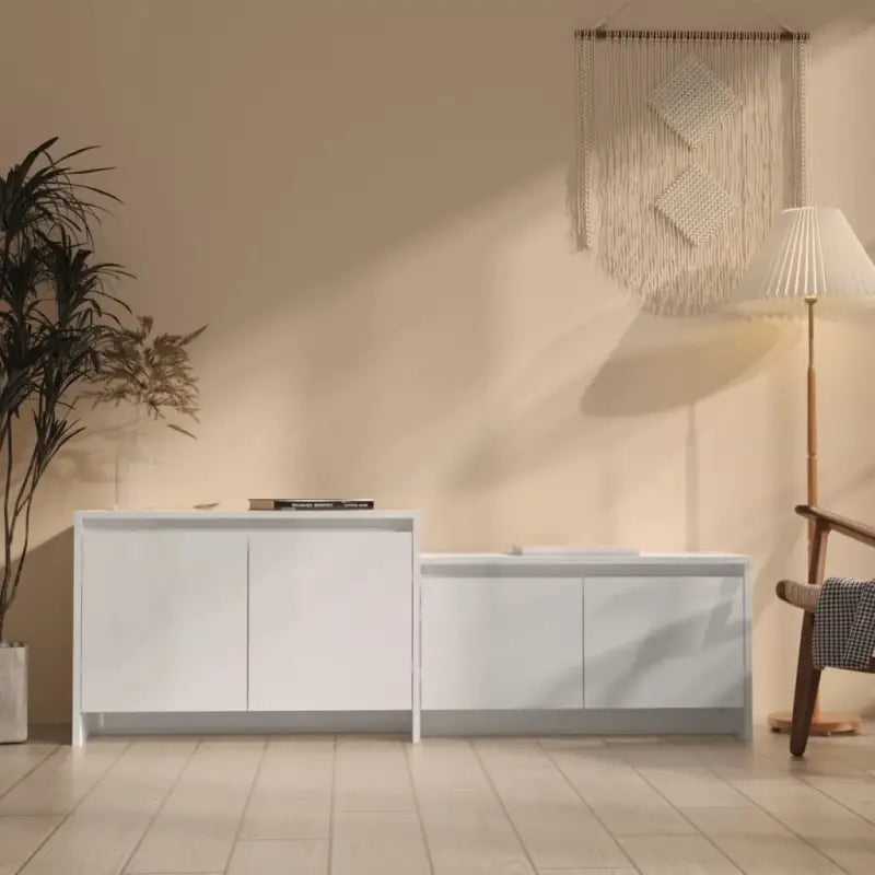 Grijze Sonoma lage kast van bewerkt hout voor je woonkamer - Hoogglans wit / 1 - Tv-meubels