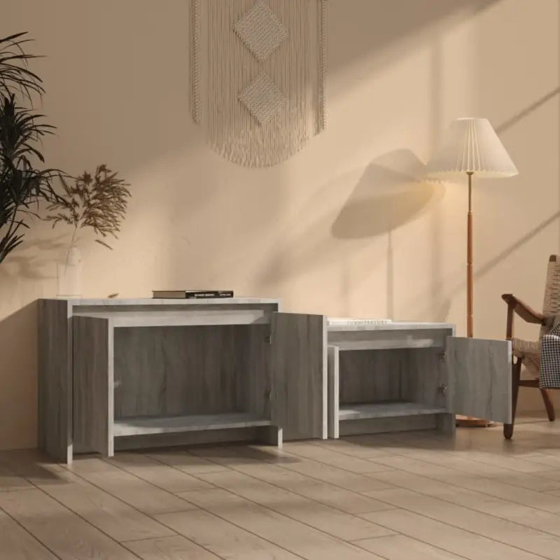 Grijze Sonoma lage kast van bewerkt hout voor je woonkamer - Tv-meubels