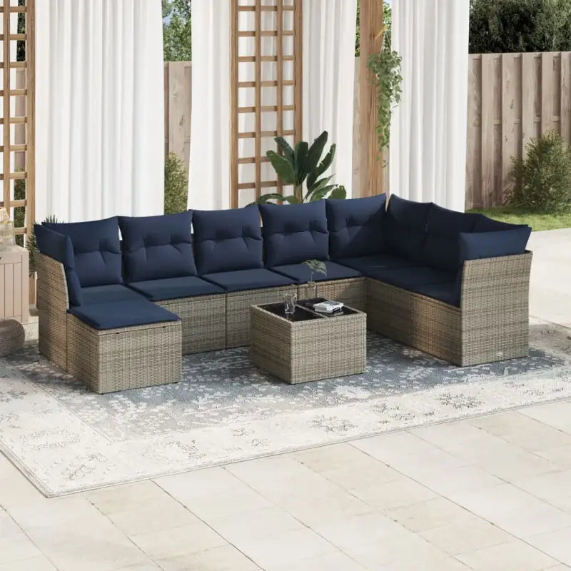 Grijze tuin loungeset met gepoedercoat staal en waterdichte tas - Grijs en blauw / Met tafel - Tuinsets