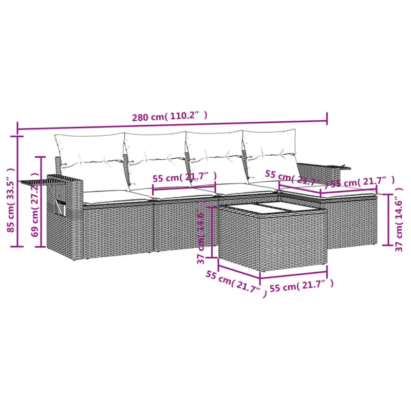 Grijze tuin loungeset met waterdichte tas en gepoedercoat staal - Tuinsets