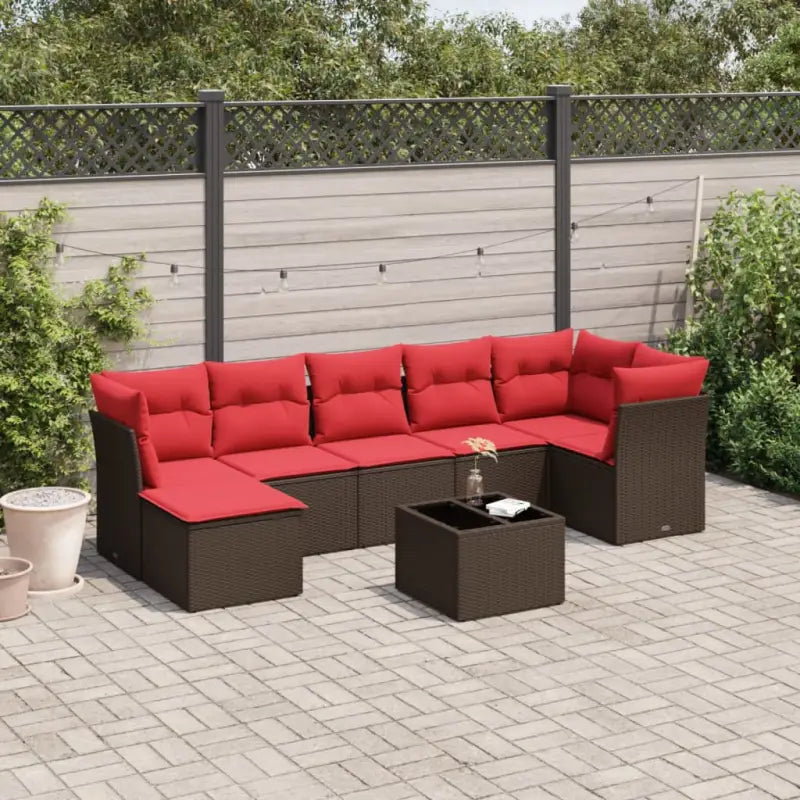 Grijze tuintafel set van gepoedercoat staal met comfortabele afmetingen - Bruin en rood / Met tafel - Tuinsets