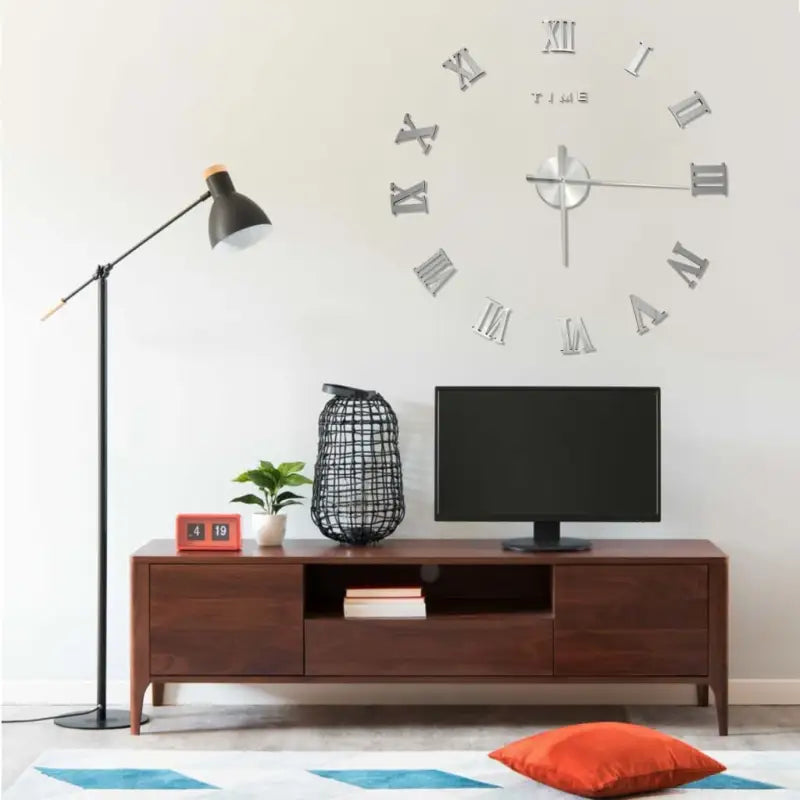 Grote 3D wandklok met gooi accu’s voor je interieur - Zilver - Wandklokken