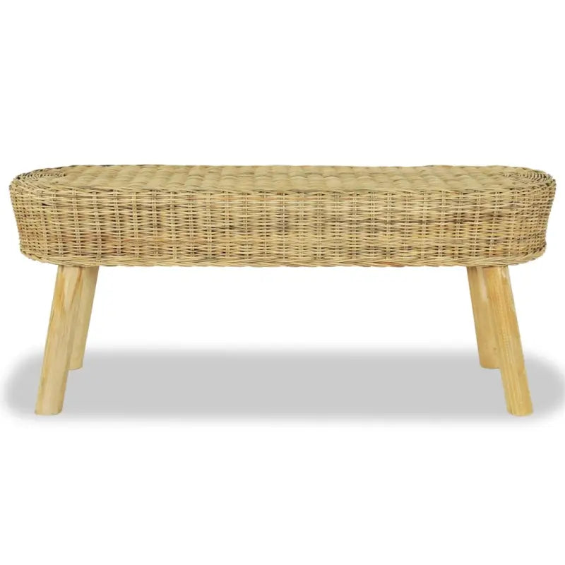 Halbankje met natuurlijk rattan en teakhouten poten voor rustieke charme - 110 x 35 x 45 cm - Opberg- & halbankjes