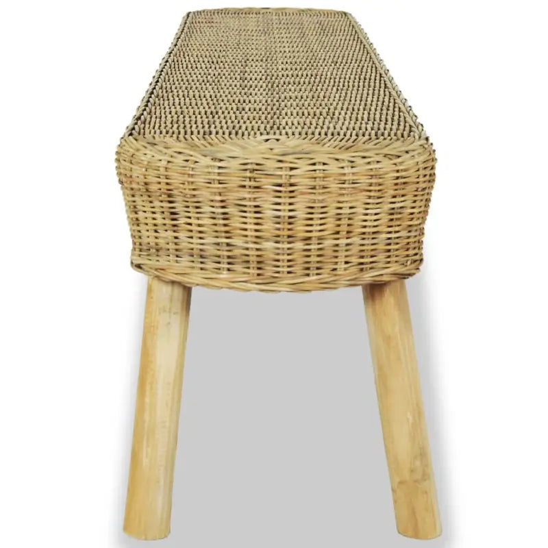 Halbankje met natuurlijk rattan en teakhouten poten voor rustieke charme - 110 x 35 x 45 cm - Opberg- & halbankjes