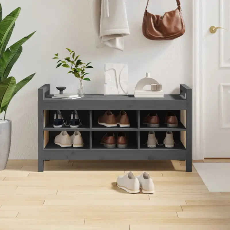 Halbankje van massief grenenhout voor een warme entree - Grijs / 110 x 40 x 60 cm - Opberg- & halbankjes