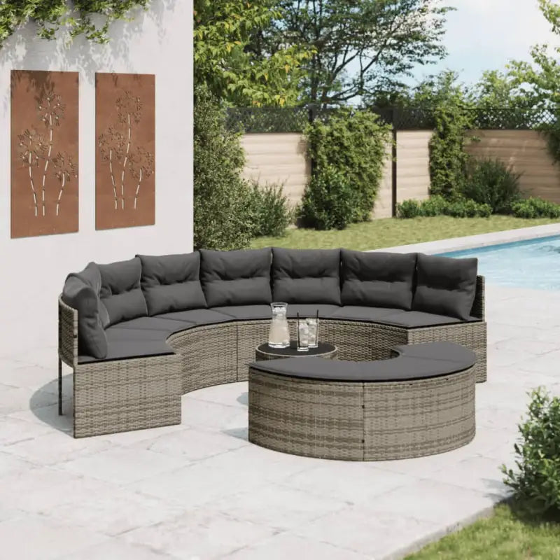 Halfronde loungeset in grijs materiaal met gepoedercoat staal for tuin of terras - Grijs / 1 / met glazen tafel