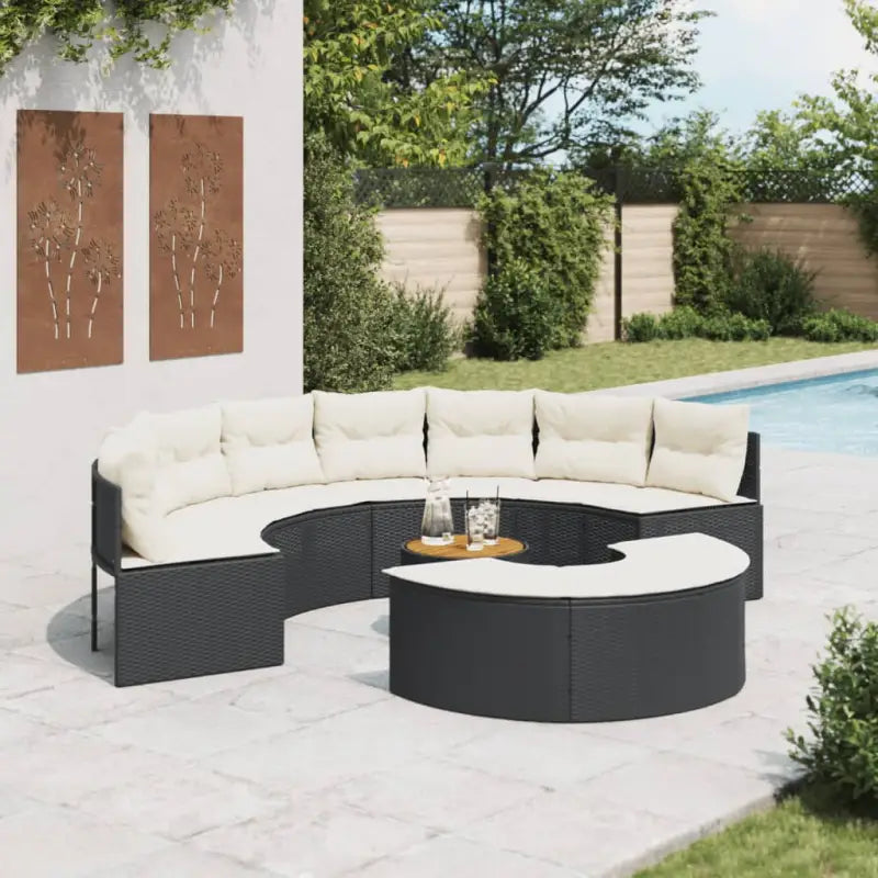 Halfronde loungeset in grijs materiaal met gepoedercoat staal for tuin of terras - Zwart / 1 / met houten tafel