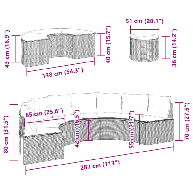 Halfronde loungeset in grijs materiaal met gepoedercoat staal for tuin of terras - Loungebanken