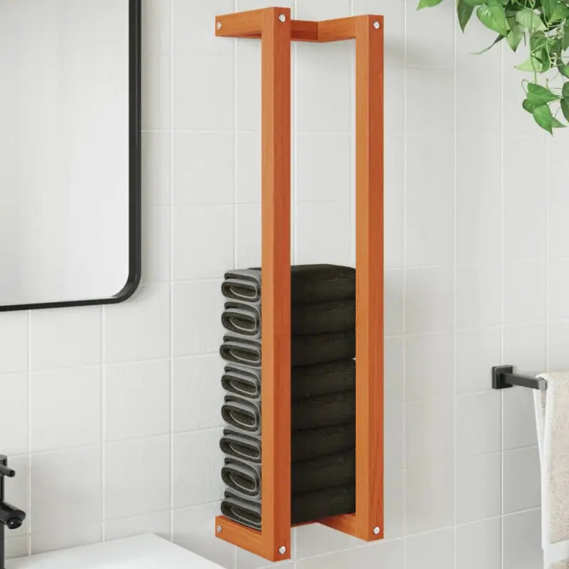 Handdoekhouder van massief grenenhout voor een trendy badkamerstijl - Wasbruin / 23 x 18 x 90 cm - Handdoekrekken &