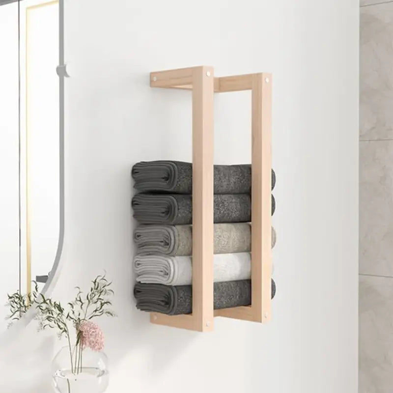 Handdoekhouder van massief grenenhout voor een trendy badkamerstijl - Naturel / 23 x 18 x 60 cm - Handdoekrekken &