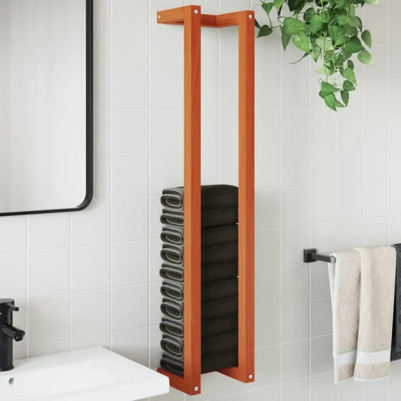 Handdoekhouder van massief grenenhout voor een trendy badkamerstijl - Wasbruin / 23 x 18 x 110 cm - Handdoekrekken &
