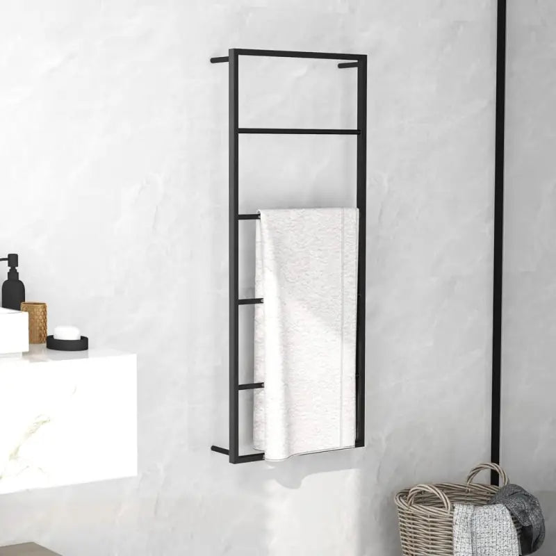 Handdoekrek en houder van stevig staal voor badkamer - Zwart / 45 x 10 x 115 cm - Handdoekrekken & -houders