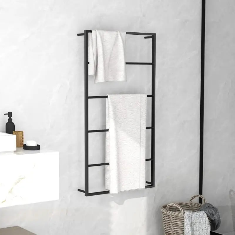 Handdoekrek en houder van stevig staal voor badkamer - Zwart / 60 x 10 x 116 cm - Handdoekrekken & -houders
