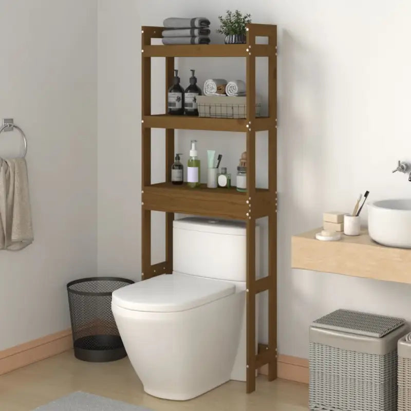 Handdoekrek of houder van massief grenenhout voor je badkamer - Honingbruin - Handdoekrekken & -houders