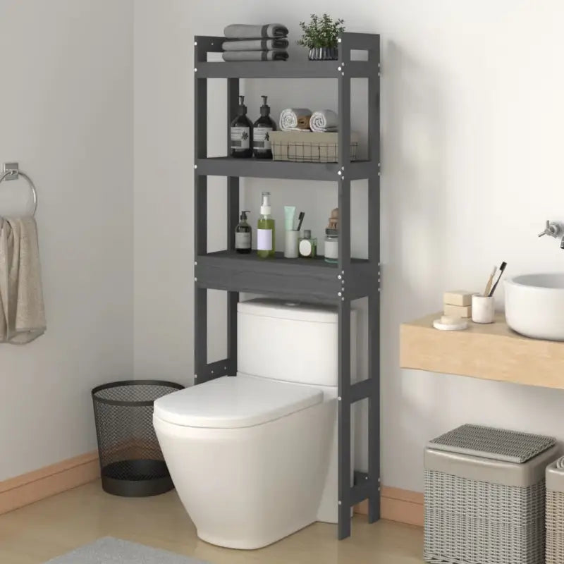 Handdoekrek of houder van massief grenenhout voor je badkamer - Grijs - Handdoekrekken & -houders
