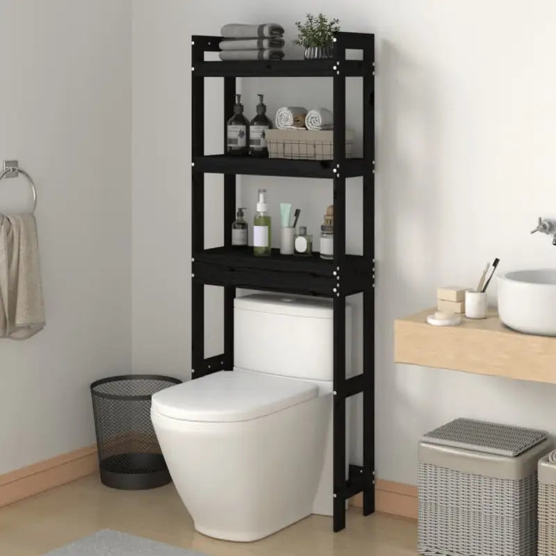 Handdoekrek of houder van massief grenenhout voor je badkamer - Zwart - Handdoekrekken & -houders