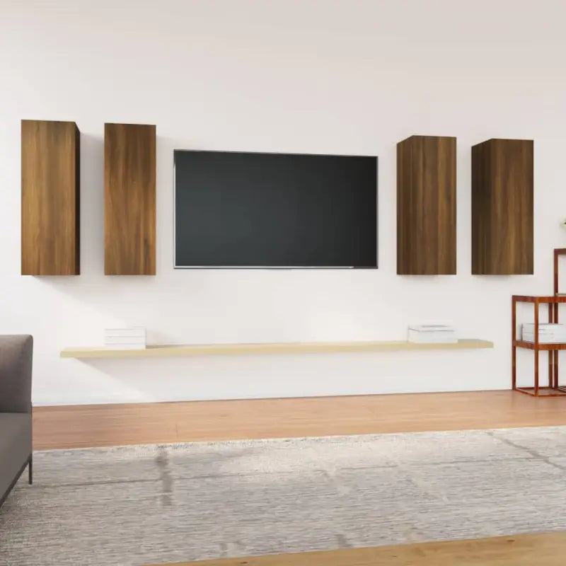 Hangende televisiekastenset van bewerkt hout voor een trendy woonkamer - bruin eikenkleur / 4 / 90 cm - Tv-meubels