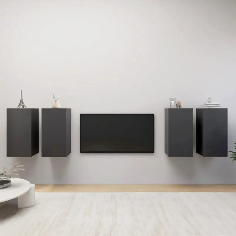 Hangende televisiekastenset van bewerkt hout voor een trendy woonkamer - Grijs / 4 / 60 cm - Tv-meubels