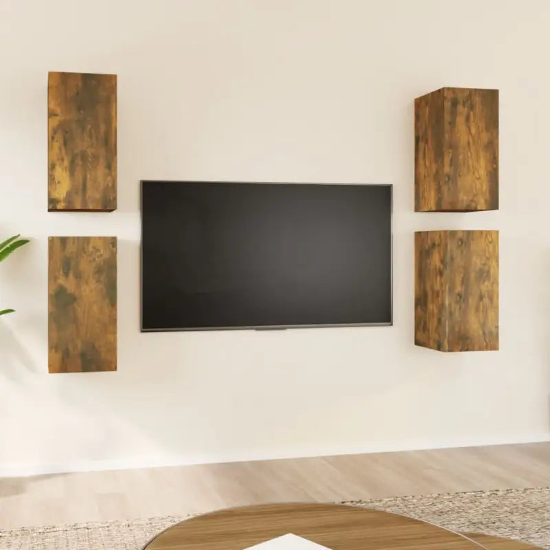 Hangende televisiekastenset van bewerkt hout voor een trendy woonkamer - Gerookt eiken / 4 / 60 cm - Tv-meubels