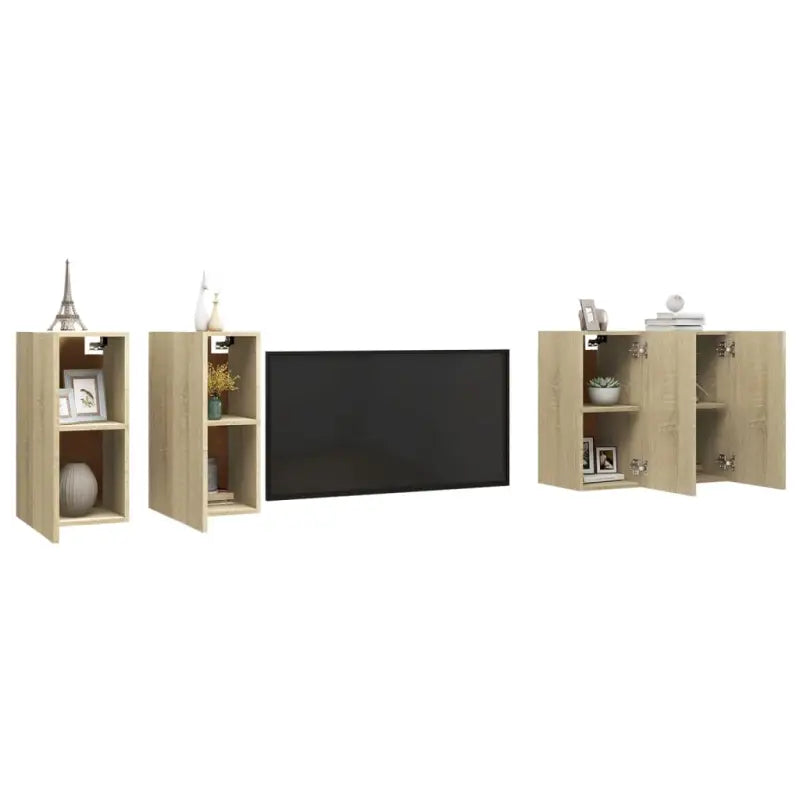 Hangende televisiekastenset van bewerkt hout voor een trendy woonkamer - Tv-meubels