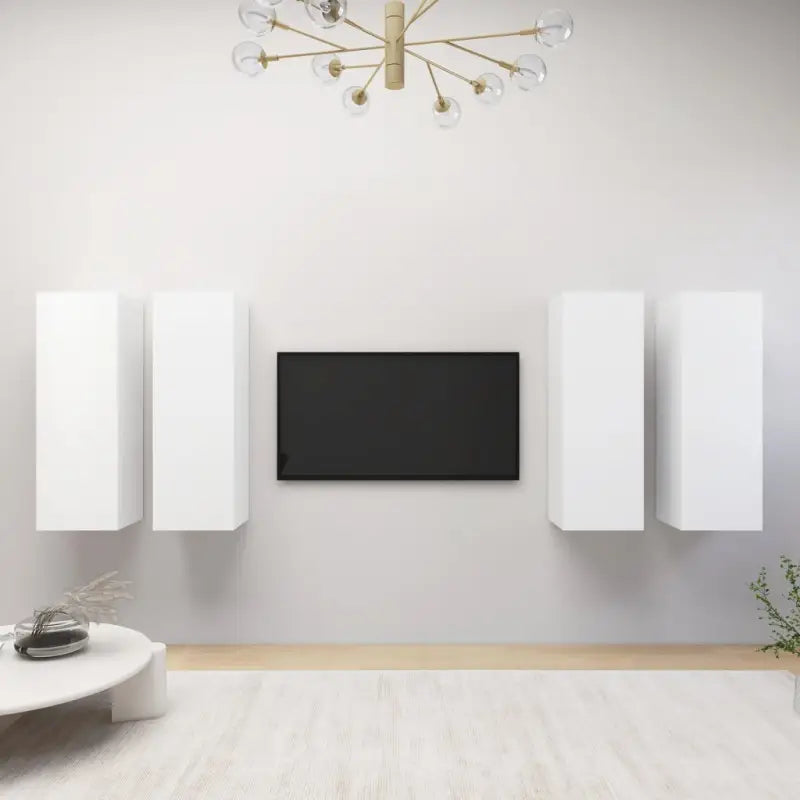 Hangende televisiekastenset van bewerkt hout voor een trendy woonkamer - Wit / 4 / 90 cm - Tv-meubels