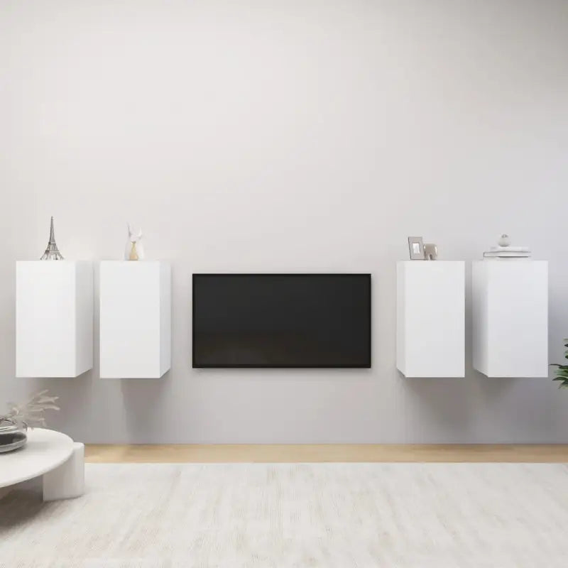 Hangende televisiekastenset van bewerkt hout voor een trendy woonkamer - Wit / 4 / 60 cm - Tv-meubels