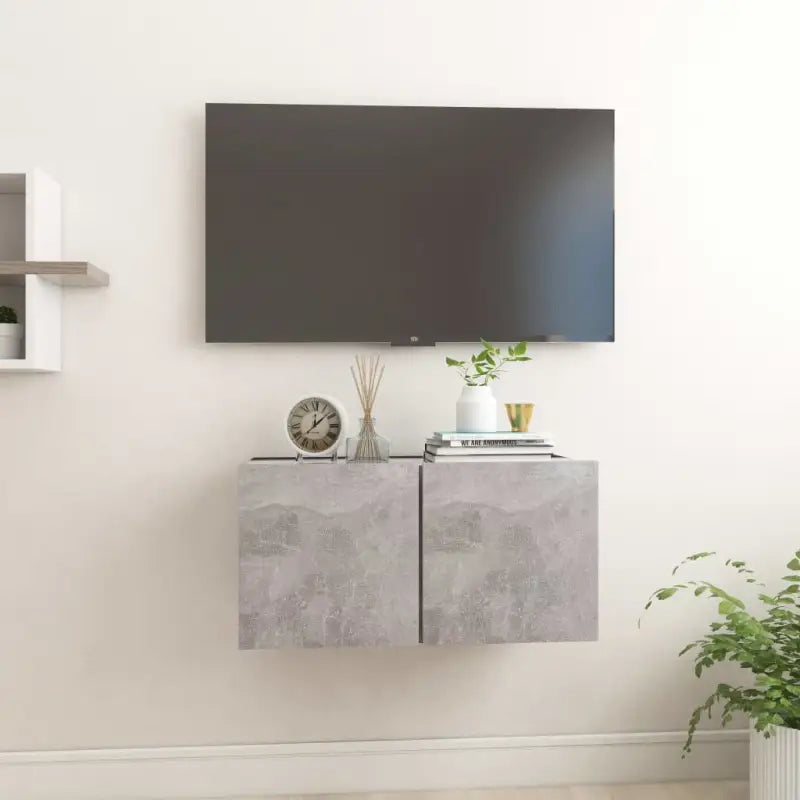 Hangende Tv-meubel in hoogglans wit met modern ontwerp - Betongrijs / 1 - Tv-meubels