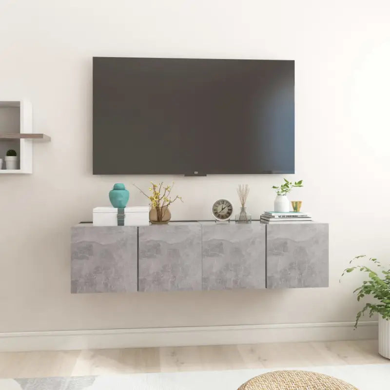 Hangende Tv-meubel in hoogglans wit met modern ontwerp - Betongrijs / 2 - Tv-meubels