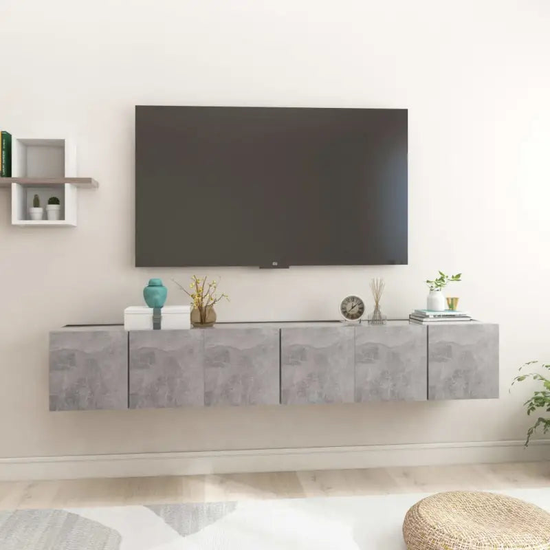 Hangende Tv-meubel in hoogglans wit met modern ontwerp - Betongrijs / 3 - Tv-meubels