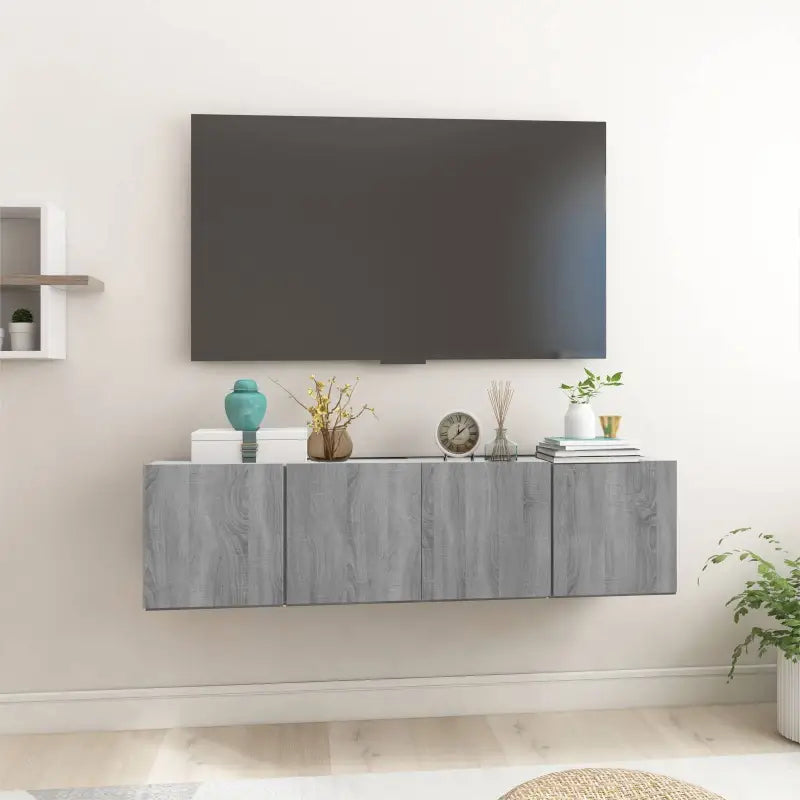 Hangende Tv-meubel in hoogglans wit met modern ontwerp - Grijs sonoma / 2 - Tv-meubels