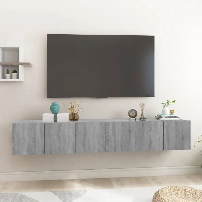Hangende Tv-meubel in hoogglans wit met modern ontwerp - Grijs sonoma / 3 - Tv-meubels