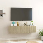 Hangende Tv-meubel in hoogglans wit met modern ontwerp - Sonoma eiken / 2 - Tv-meubels