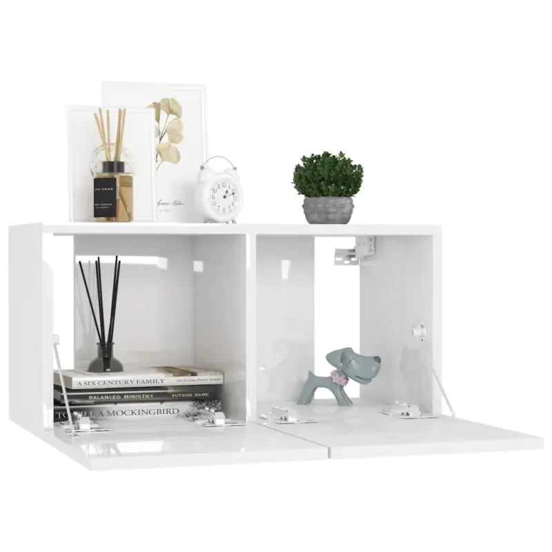 Hangende Tv-meubel in hoogglans wit met modern ontwerp - Tv-meubels