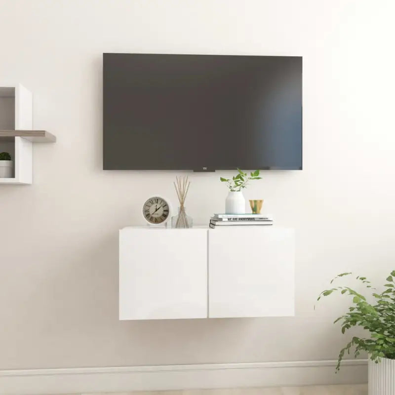 Hangende Tv-meubel in hoogglans wit met modern ontwerp - Tv-meubels