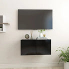 Hangende Tv-meubel in hoogglans wit met modern ontwerp - Zwart / 1 - Tv-meubels